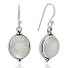 925 Oxidized Sterling Silver Moonstone Gemstone Oval Shaped Vintage Dangle Hook Earrings 1.3"