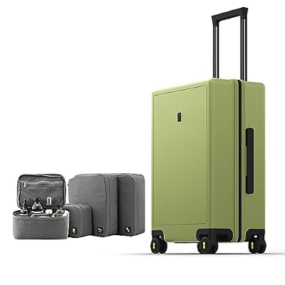 LEVEL8 Luminous Carry on Luggage, 20 Inch Hardside Suitcase Bundle with 4 PC Packing Cubes Organizer Set - Green