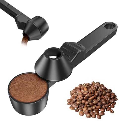 AEUXZA Cuillère Doseuse à Café avec Entonnoir, Scoop de 30 ml pour Poudre, Doseur de Café Noir avec Niveleur pour Capsules Rechargeables et Protéines, 19...