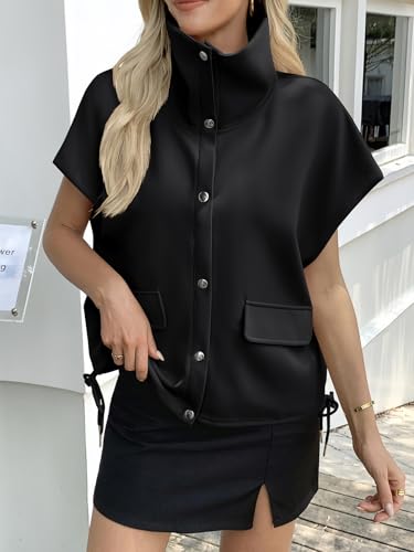 Fall Spring Vest for Women 2025 Sleeveless Tops Dressy Casual Oversized Button Down Jacket Outerwear with Pockets3