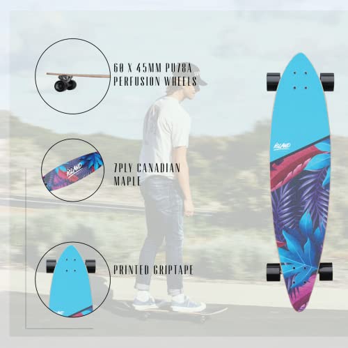 Island Skate 38" Pintail Longboard Skateboard - 7Ply Canadian Maple Deck - Cruiser Skateboard For Kids And Adults - For Beginners To Advanced Riders (Tropical) #TOP2