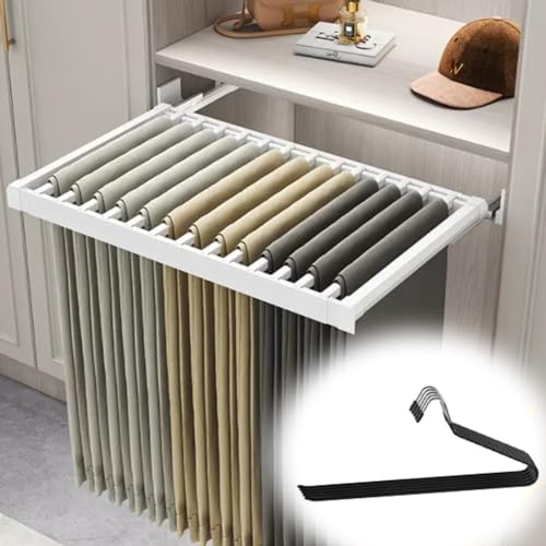 Adjustable Pull-Out Pants Rack - Extendable Hanger for Trousers, Scarves, Ties & Towels - Space-Saving Closet Organizer (Cabinet Width: 70cm/28in, Color: A)