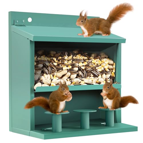 TreeGun Squirrel Feeder for Hanging Outside Treeï¼ŒMini Chipmunk Outdoors Squirrel Picnic Bench Feeders Tableï¼ŒFunny Metal House Boxesï¼ŒStronger Than Wooden Structure