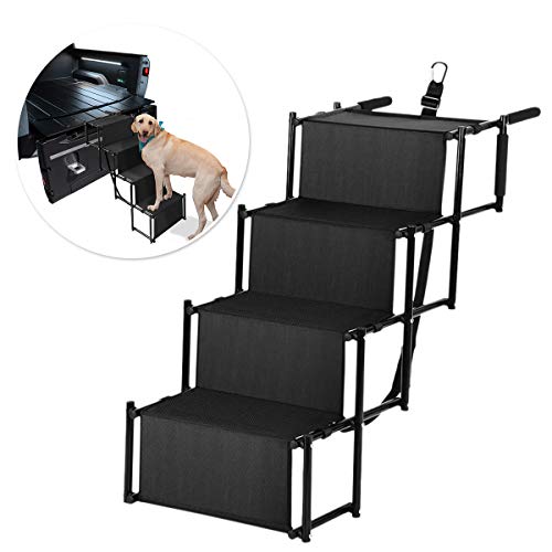 Zone Tech Car Pet Foldable Step Stair - Premium Quality Lightweight Portable Adjustable