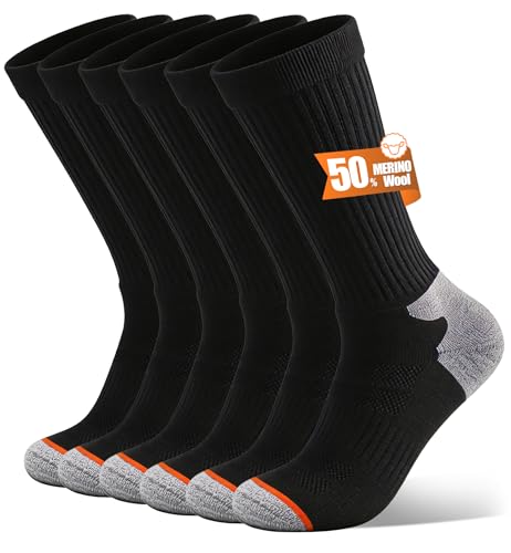 kaciixaa Merino Wool Thermal Socks for Men & Women 3 Pairs Cushioned Moisture Wicking Crew Boot Socks for Work & Outdoors[Black L]