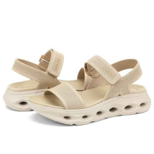 Image of UBFEN Womens Comfortable Walking Sandals with Cushioned Sole | Non-Slip Rocker Bottom, Arch Support, Adjustable Straps, Lightweight Water Sport Platform Summer