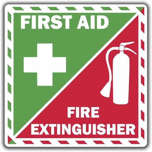 Image of 2 Pack First Aid Fire Extinguisher Inside Vinyl Sticker Decal Emergency Safety Kit 3.5 inch х 3.5 inch