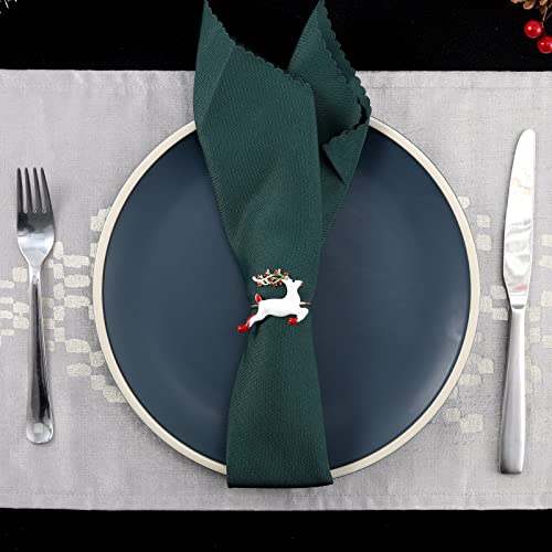 Vzaahu Christmas Napkin Rings Set Of 8, Elk Napkin Rings Holders For Cloth Napkins, Xmas Dining Table Setting Decoration, Rhinestone Reindeer Napkin Buckles For Parties, Weddings, Christmas Holiday #TOP4