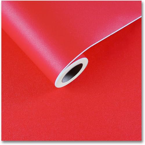 Image of WISDOM Glossy & Matte Wallpaper Peel & Stick Contact Paper Self Adhesive Vinyl for Kitchen Cabinet and Furniture Countertop Waterproof Removable (12x80 Inch, Red Matte)