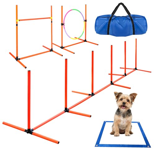 Domaker Dog Agility Course Backyard Set, 4 Sets Pet Agility Training Equipment with Jump Ring,...