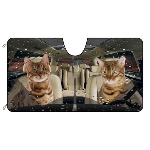 GUGLILI Bengal Cat Windshield Sun Shade for Car SUV Truck Funny Dog Puppy Animal Pet Front Windows Sunshade Blocks UV Rays Sun Heat 55 X 30 Inch