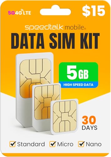 Image of 5GB Data SIM Card - 5G /4G LTE, 30-Day Plan | Nationwide USA Coverage | for Security Cameras, Hotspots, Tablets, Laptops, IoT & M2M Devices | Triple-Cut SIM | SpeedTalk Mobile