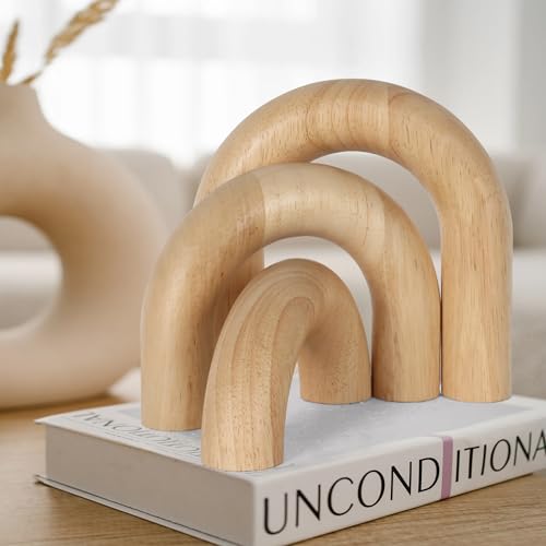 3 Pieces Wood Arch Decor, Wooden Coffee Table Accents, Neutral Ho...