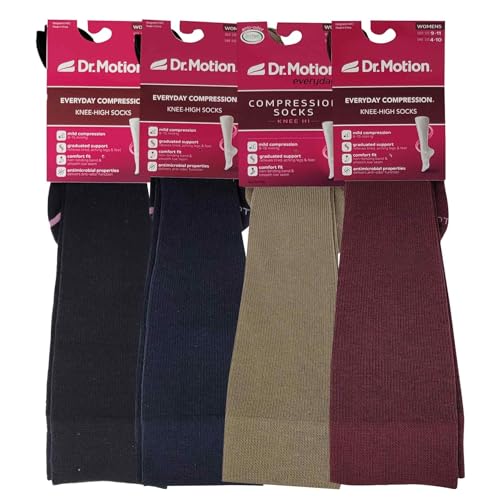 Image of Dr. Motion Compression Knee High Socks for Women - 4 Pairs Pack