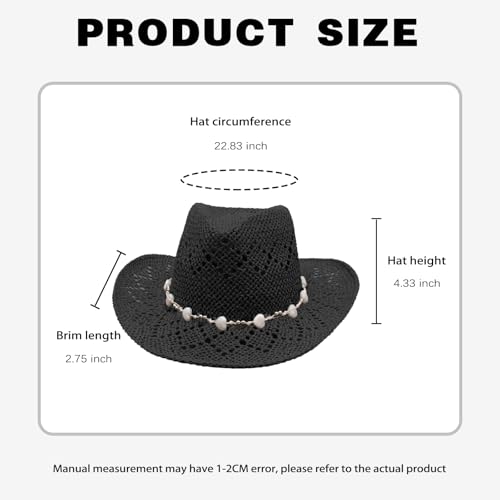 Image of Straw Cowboy Hats for Women Sparkly Western Cowgirl Hat for Holiday Party Foldable Vacation Beach Sun Hat with Wide Brim