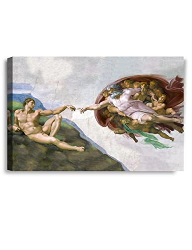 IPIC - The Creation of Adam by Michelangelo, Acid-Free Cotton Canvas by Giclee Prints and Stretched Canvas Art for Office Decor and Home Decor. 36' W x 24' H