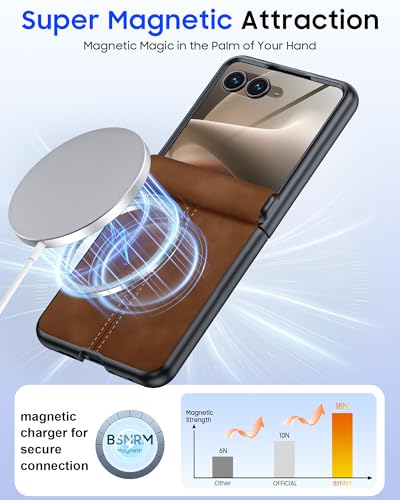 Image of Magnetic for Motorola Razr+ Plus 2026 Case /Razr+ Plus 2025 Case with Hinge Protection & Built-in Outer Screen Protector, Fit for Magsafe, Leather Matte Shockproof Case for Razr+ 2026 /2025-Brown