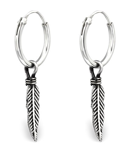 KIWI DAISY .925 Sterling Silver Tiny Feather Endless Hoop Earrings