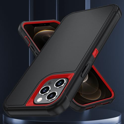 Image of SunStory Compatible with iPhone 12 Pro Max Case with HD Screen Protector, 3-Layer Heavy Duty Full-Body Cover,3 in 1 Hybrid Protective Case for iPhone 12 Pro Max 6.7 inch,BlackRed