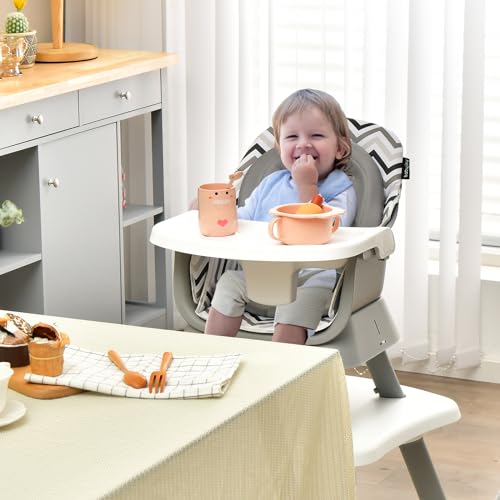 Image of GLACER 8 in 1 Convertible Baby High Chair - Adjustable High Chairs for Babies and Toddlers with Removable Tray, Dual Cushions, Activity Table and Chair Set, Booster Seat, Stool (Wave Gray)