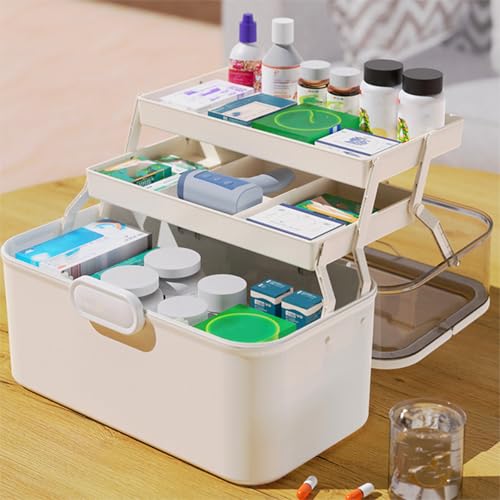 Image of ZLY First Aid Box, 3-Tier First Aid Container Empty with Mini Box,11.2in Accessory Storage Organizer, Craft Boxes for Storing Accessory First Aid Supplies, Crafts, Sewing Tools, Art Supplies