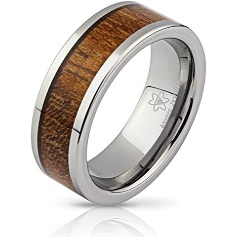 Atomic Jewelry Light Real Koa Wood Tungsten Carbide Wedding Ring 8mm, Wood Cover