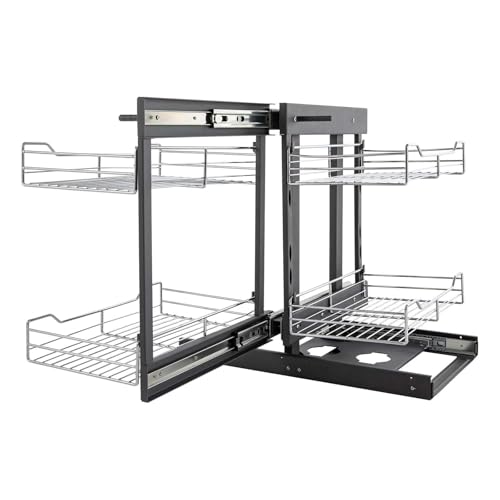 BeoyNot Organizador Extraíble para Esquina Ciega para Armario de 31'/35', Compatible con Apertura Izquierda y Derecha, Cesta Extraíble de 2 Niveles, Cierre Suave, Montaje Inferior 900mm(35in)