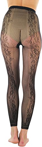 Image of ToBeInStyle Women's Single Floral Lace Fishnet Tights Footless & Stirrup Design