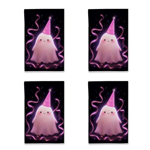 Juego de 4 toallas de cocina de personaje fantasma, bonitos paños de secado de color melocotón, color negro, decoración festiva, 40.6 x 61.0 cm (4 piezas)