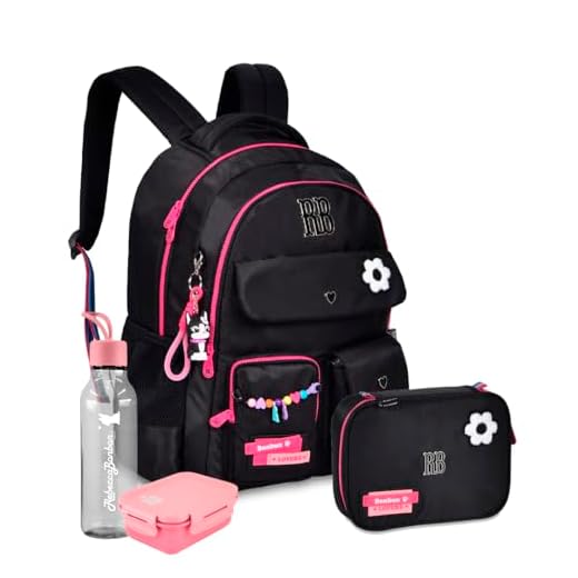 Mochila Feminina Rebecca Bonbon College Infantil Escolar Menina RB Com Squeeze e Marmitinha RB (Preto)