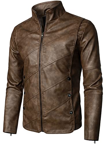 HOOD CREW Mens Faux Leather Jacket Lightweight Fashion Motorcycle Leather Jackets Coat2