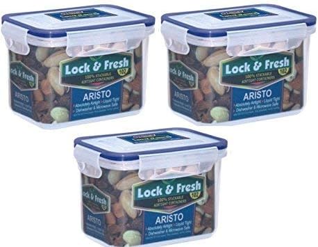 Aristo Houseware Lock And Fresh Plastic Container, 800Ml, Transparent - Pack Of 3, Clear