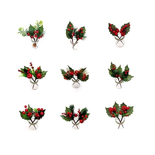SUREH Lot de 9 Piques de Houx de Noël artificielles 16,5 cm