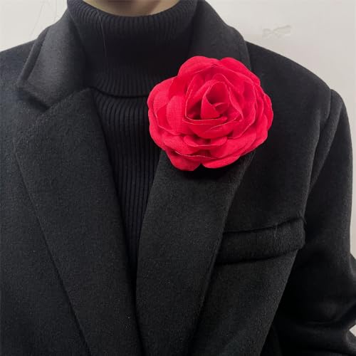 Image of Dainty Fabric Peony Flower Brooches Pin Delicate Camellia Flower Brooch Classic for Women Wedding Party Dance Banquet Elegant Lapel Pins Dress Suit Ceremony Clothes Accessories Jewelry Gifts 100mm