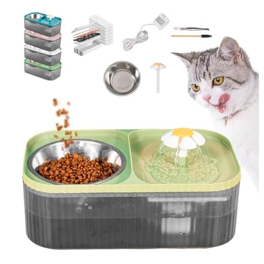 Bebedouro Comedouro Duplo Elevado para Gatos Inox 3 Litros Fonte Automática Usb (Verde)