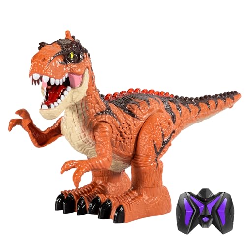 TEMI Remote Control Dinosaur Toy with Simulated Flame Spray for Kids, Walking Dinosaur with Light and Sound for Boys 4-7, Electrical Tyrannosaurus with Fire Breathing, Gifts for Boys Girls 3