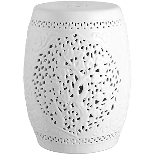 JONATHAN Y Tree of Life 18" Ceramic Garden Stool Drum Side Table, White