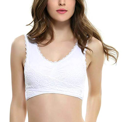 Ambility 1 Pcs Front Cross Side Buckle Wireless Lace Bra Breathable for Women Sport Yoga