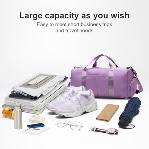 ZGWJ Sports Gym Bag with Wet Pocket & Shoes Compartment, Waterproof Shoulder Weekender Bag for Women and Men Swim Sports Travel Gym Bag Lightweight and easy Carry on Purple4