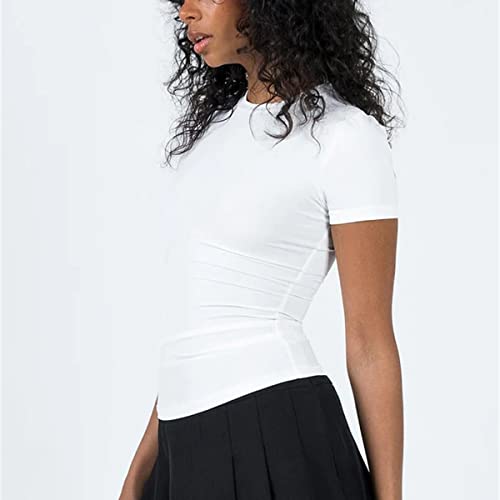 Women's Casual Basic Going Out Crop Tops Slim Fit Short Sleeve Crew Neck Tight T Shirts (White, S) #TOP1