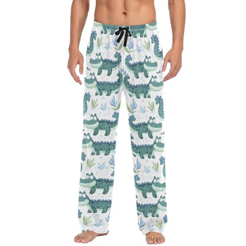vvfelixl Mens Pajama Pants Cute Cartoon Crocodile Men's Pajama Bottoms Sleep Lounge Pj Pants for Men Drawstring Pockets S-XXL