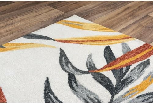Image of Floral Pattern Wool Carpet with Loop Texture Yarn Anti Shedding Carpet Size 6x8 Feet A2 Ivory Gold & Multi Color