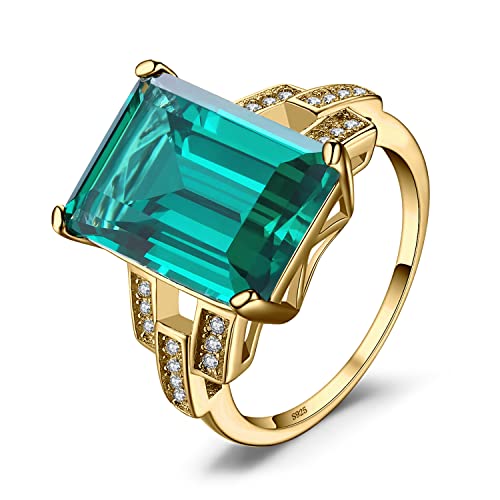 JewelryPalace 5.9ct Bague Solitaire Simulé Emeraude, Bague Pierre Vert Cocktail Pour Femme en Argent Sterling 925, Bagues Femme Argent Plaqué Or Jaune...