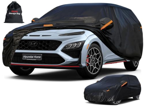 Image of Kayme 7 Layers SUV Car Cover Custom Fit for Hyundai Kona (2017-2026) Waterproof All Weather for Automobiles, Outdoor Full Cover Rain Sun UV Protection.Black