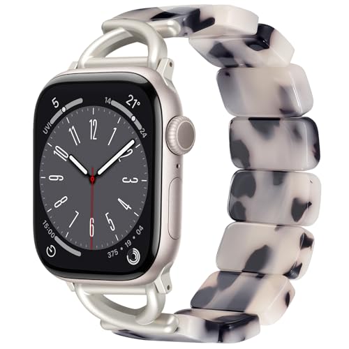 Image of V.R.HOPE Stretchy Resin Apple Watch Band for Series Ultra /10 /9 /8 /7 /SE 38mm 40mm 41mm 42mm Fashion Cute, Lightweight & Flexible, Rectangle Design with iWatch Series 6 /5 /4 /3 /2 /1(Fluorescent White-S)