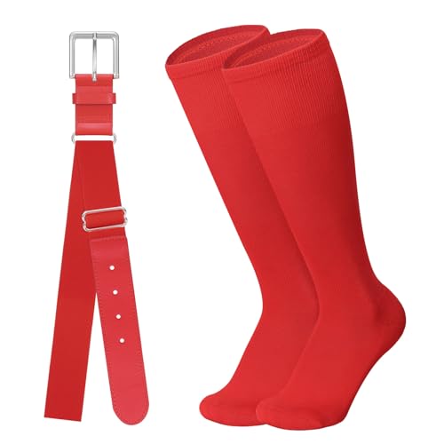 Leroci Baseball Belt and Baseball Socks Combo Set for Adult Men and Women Red