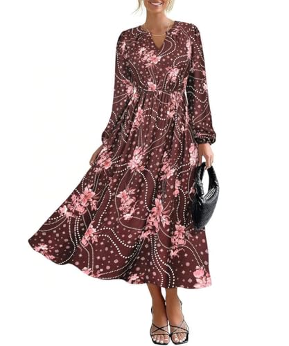 Image of TIYOMI Womens Plus Size Dresses Fall Long Sleeve Maxi Dresses V Neck Floral Spring Party Dress with Pockets XL-5XL (14W-28W)