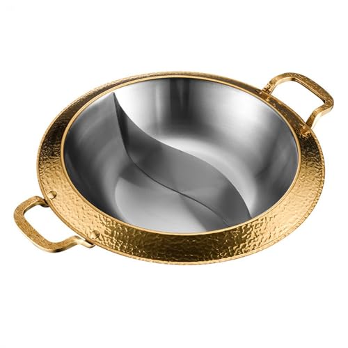 両手鍋 クリエイティブステンレススチールマンダリンダックポット電磁調理器ガス調理器ユニバーサルしゃぶしゃぶ鍋大容量2つの味の鍋(Gold,32cm)