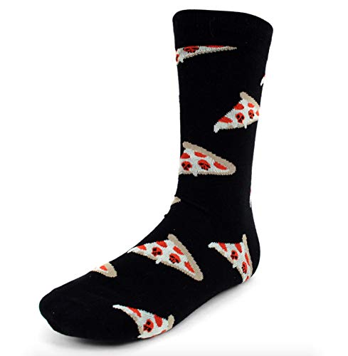 Urban Peacock Men's Novelty Fun Crew Socks for Dress or Casual - Multiple Patterns to Select From (Pizza Slices - Black, 1 Pair)