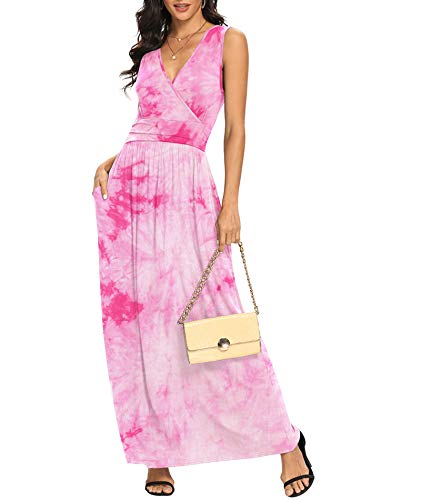 LILBETTER Women Sleeveless Deep V Neck Loose Plain Long Maxi Casual Dress